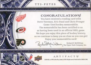 2010-11 Upper Deck Artifacts - Tundra Trios Patches Black #TT3-PETES Chris Pronger / Steve Yzerman / Eric Staal  Back