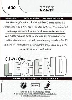 2009-10 O-Pee-Chee - Rainbow #600 Gordie Howe Back