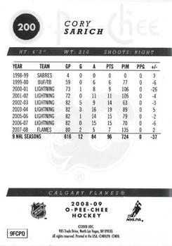 2008-09 O-Pee-Chee - Gold #200 Cory Sarich Back