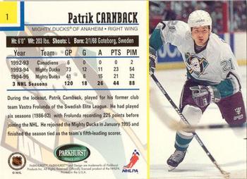 1995-96 Parkhurst International - Emerald Ice #1 Patrik Carnback Back