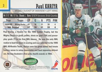 1995-96 Parkhurst International - Emerald Ice #3 Paul Kariya Back