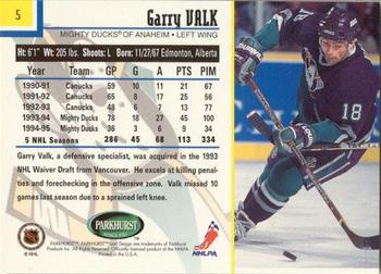 1995-96 Parkhurst International - Emerald Ice #5 Garry Valk Back