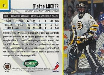 1995-96 Parkhurst International - Emerald Ice #14 Blaine Lacher Back