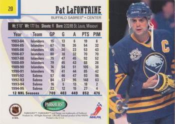 1995-96 Parkhurst International - Emerald Ice #20 Pat LaFontaine Back