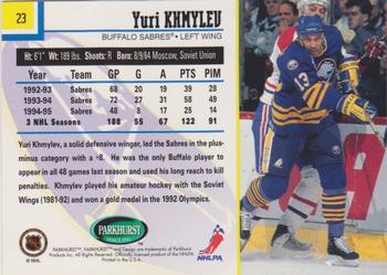 1995-96 Parkhurst International - Emerald Ice #23 Yuri Khmylev Back