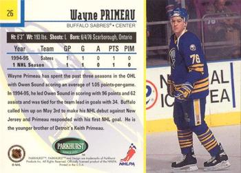 1995-96 Parkhurst International - Emerald Ice #26 Wayne Primeau Back