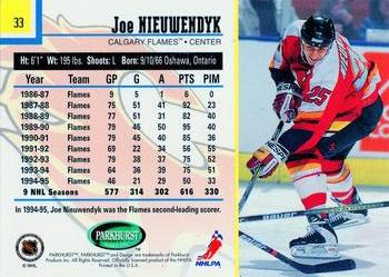 1995-96 Parkhurst International - Emerald Ice #33 Joe Nieuwendyk Back