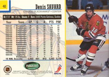 1995-96 Parkhurst International - Emerald Ice #40 Denis Savard Back