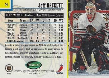 1995-96 Parkhurst International - Emerald Ice #44 Jeff Hackett Back
