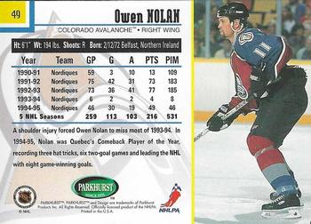 1995-96 Parkhurst International - Emerald Ice #49 Owen Nolan Back