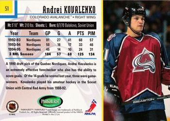 1995-96 Parkhurst International - Emerald Ice #51 Andrei Kovalenko Back