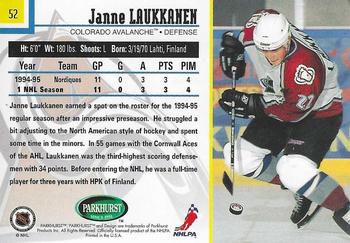 1995-96 Parkhurst International - Emerald Ice #52 Janne Laukkanen Back