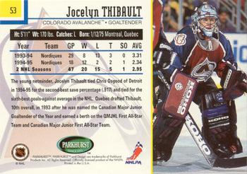 1995-96 Parkhurst International - Emerald Ice #53 Jocelyn Thibault Back