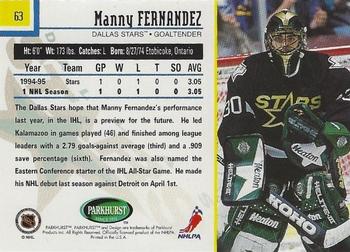 1995-96 Parkhurst International - Emerald Ice #63 Manny Fernandez Back