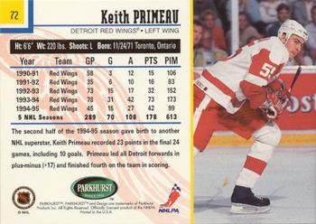 1995-96 Parkhurst International - Emerald Ice #72 Keith Primeau Back