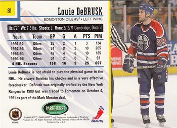 1995-96 Parkhurst International - Emerald Ice #81 Louie DeBrusk Back