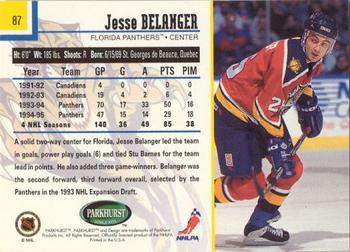 1995-96 Parkhurst International - Emerald Ice #87 Jesse Belanger Back