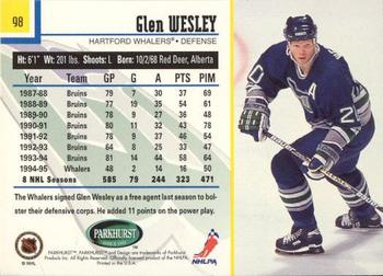 1995-96 Parkhurst International - Emerald Ice #98 Glen Wesley Back