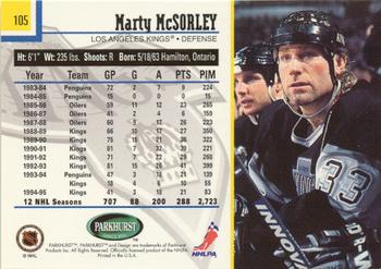 1995-96 Parkhurst International - Emerald Ice #105 Marty McSorley Back