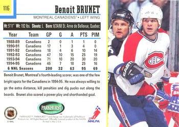 1995-96 Parkhurst International - Emerald Ice #116 Benoit Brunet Back