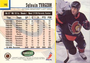 1995-96 Parkhurst International - Emerald Ice #146 Sylvain Turgeon Back