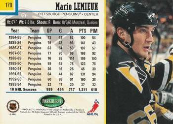 1995-96 Parkhurst International - Emerald Ice #170 Mario Lemieux Back