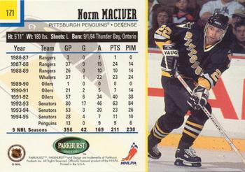 1995-96 Parkhurst International - Emerald Ice #171 Norm Maciver Back