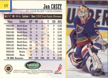 1995-96 Parkhurst International - Emerald Ice #177 Jon Casey Back