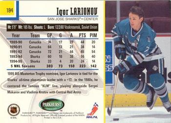 1995-96 Parkhurst International - Emerald Ice #184 Igor Larionov Back