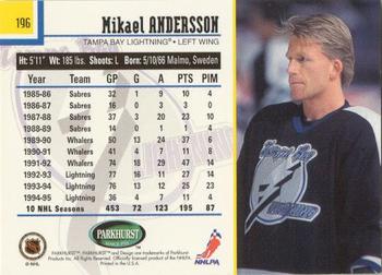 1995-96 Parkhurst International - Emerald Ice #196 Mikael Andersson Back