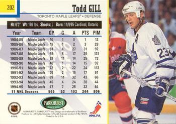 1995-96 Parkhurst International - Emerald Ice #202 Todd Gill Back