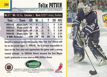 1995-96 Parkhurst International - Emerald Ice #204 Felix Potvin Back