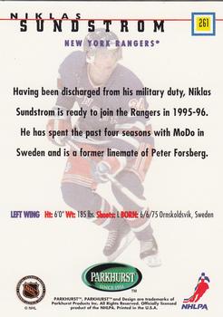 1995-96 Parkhurst International - Emerald Ice #261 Niklas Sundstrom Back