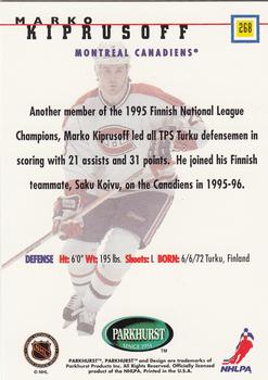 1995-96 Parkhurst International - Emerald Ice #268 Marko Kiprusoff Back