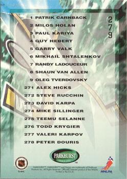 1995-96 Parkhurst International - Emerald Ice #279 Mighty Ducks Checklist Back