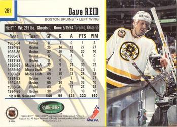 1995-96 Parkhurst International - Emerald Ice #281 Dave Reid Back