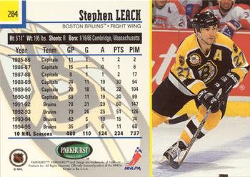 1995-96 Parkhurst International - Emerald Ice #284 Stephen Leach Back