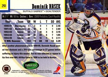 1995-96 Parkhurst International - Emerald Ice #291 Dominik Hasek Back