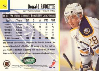 1995-96 Parkhurst International - Emerald Ice #292 Donald Audette Back
