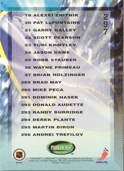 1995-96 Parkhurst International - Emerald Ice #297 Sabres Checklist Back
