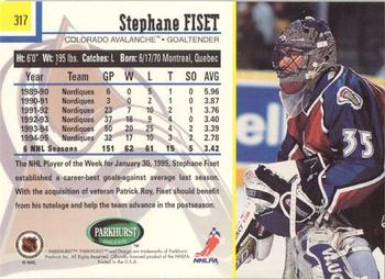 1995-96 Parkhurst International - Emerald Ice #317 Stephane Fiset Back