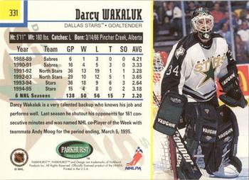 1995-96 Parkhurst International - Emerald Ice #331 Darcy Wakaluk Back