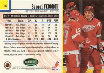 1995-96 Parkhurst International - Emerald Ice #337 Sergei Fedorov Back