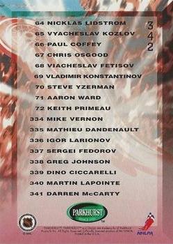 1995-96 Parkhurst International - Emerald Ice #342 Red Wings Checklist Back