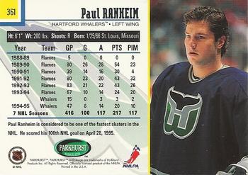 1995-96 Parkhurst International - Emerald Ice #361 Paul Ranheim Back
