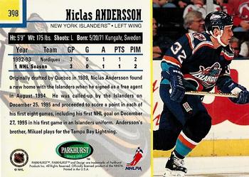 1995-96 Parkhurst International - Emerald Ice #398 Niklas Andersson Back
