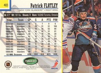 1995-96 Parkhurst International - Emerald Ice #403 Patrick Flatley Back