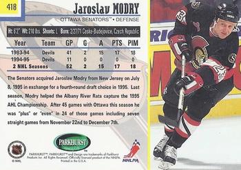1995-96 Parkhurst International - Emerald Ice #418 Jaroslav Modry Back