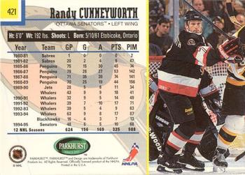 1995-96 Parkhurst International - Emerald Ice #421 Randy Cunneyworth Back