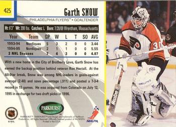 1995-96 Parkhurst International - Emerald Ice #425 Garth Snow Back